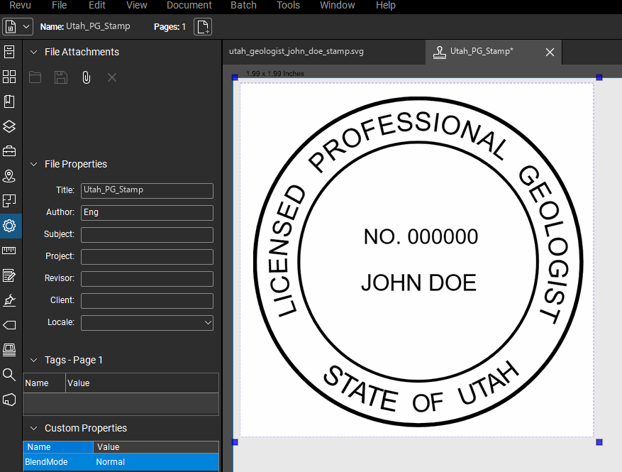 Utah Geologist stamp applied to a PDF drawing in Bluebeam Revu
