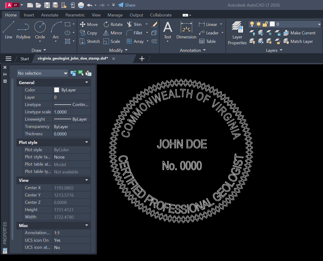 Virginia Geologist stamp DXF opened in AutoCAD