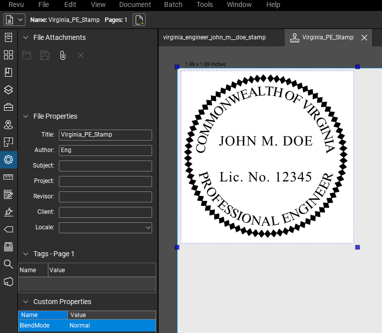 Bluebeam Stamp Example